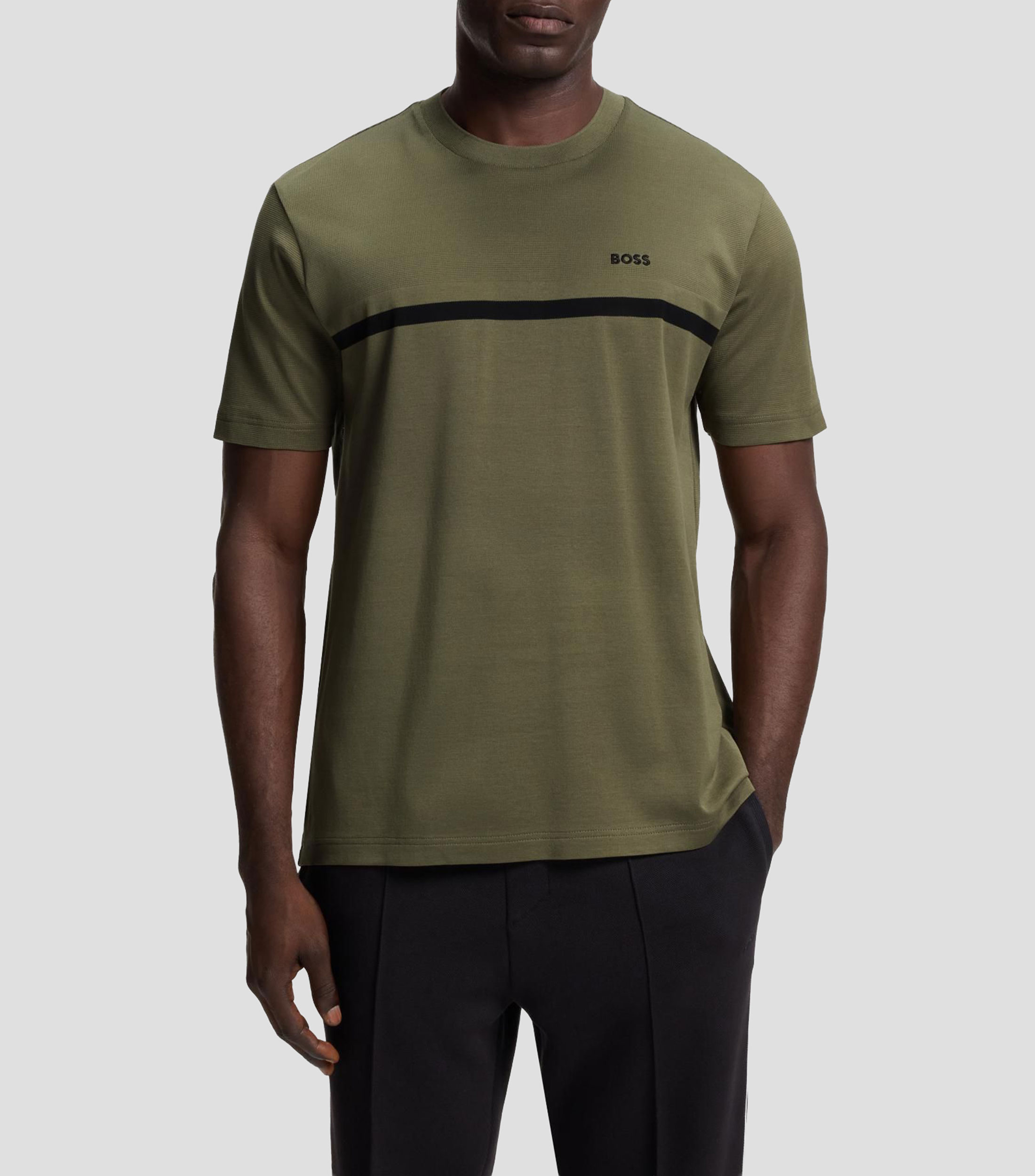 Playera Boss de algodón con raya y logo Hombre